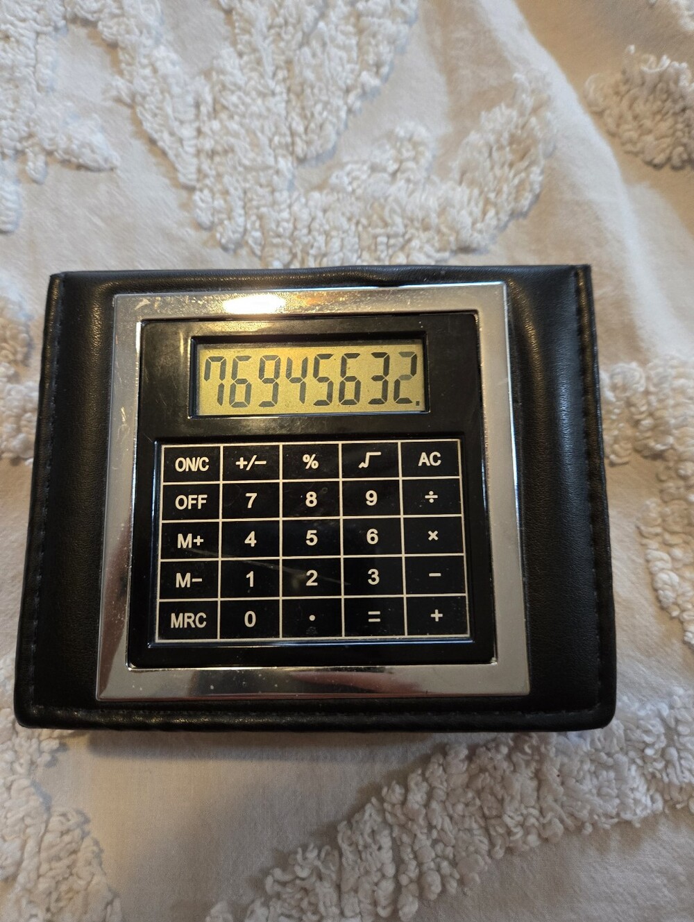 Black Calculator with Faux Leather Case & Post Notes Desktop Oganizer
